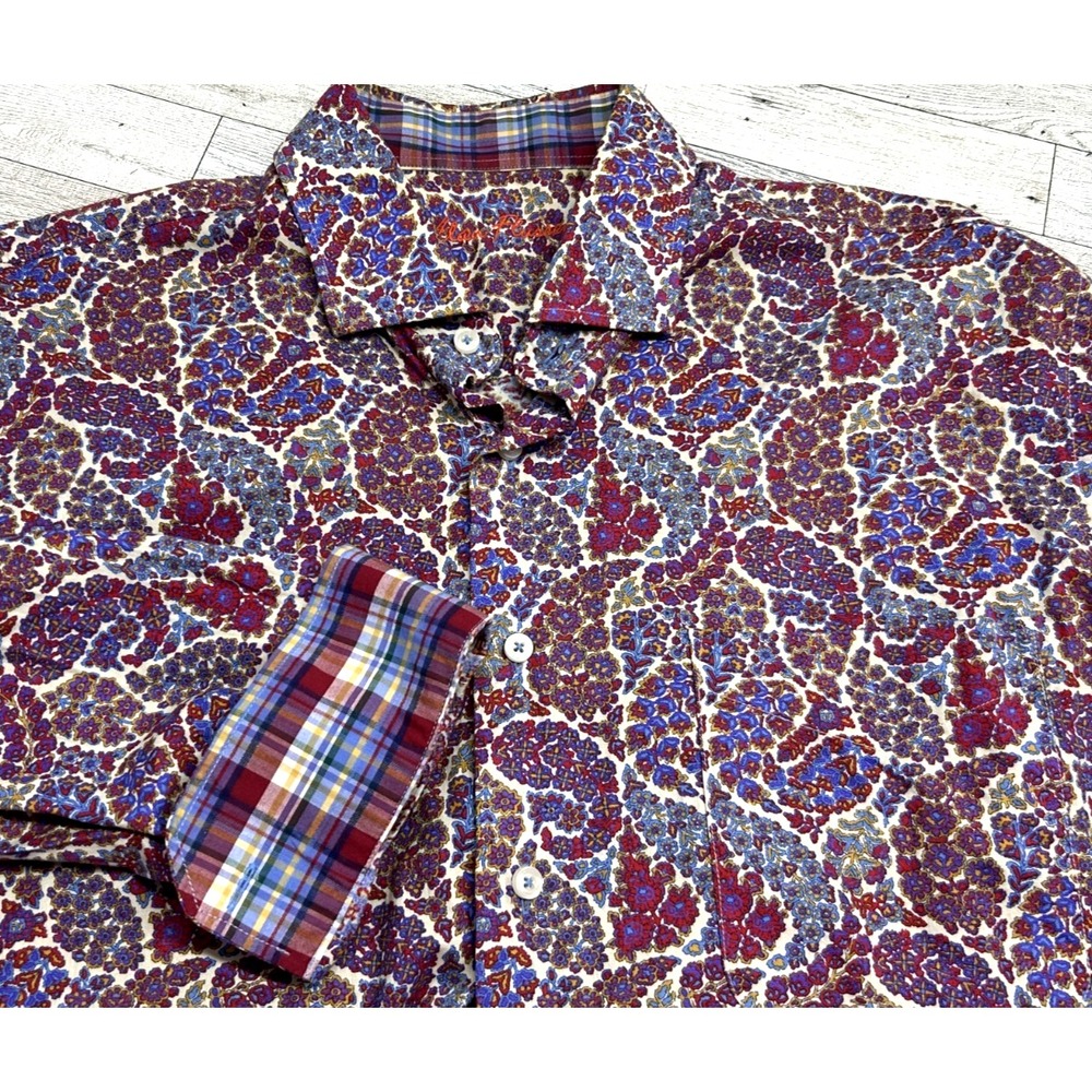 Mens 100% Cotton Alan Flusser Paisley Purple Red Multicolor Long Sleeve Shirt XL